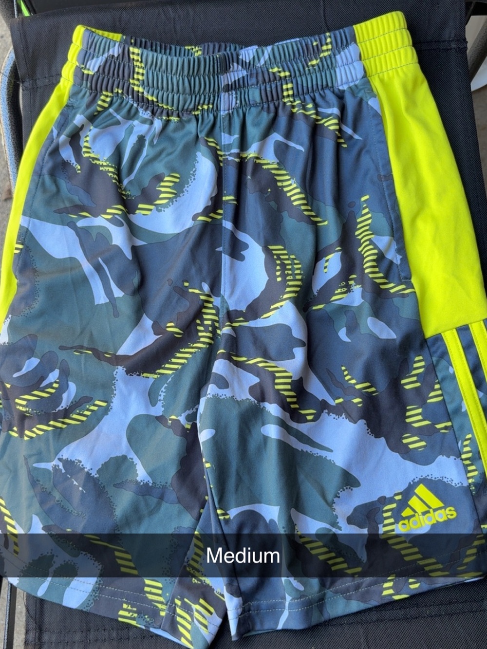 adidas Boys' Blue Camo Shorts with Neon Yellow Accents